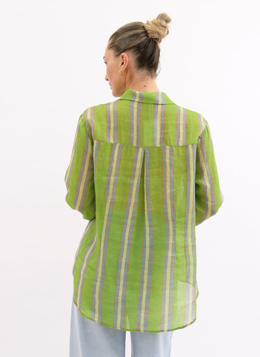 Worthier Summer Crush Green Stripe Button Shirt