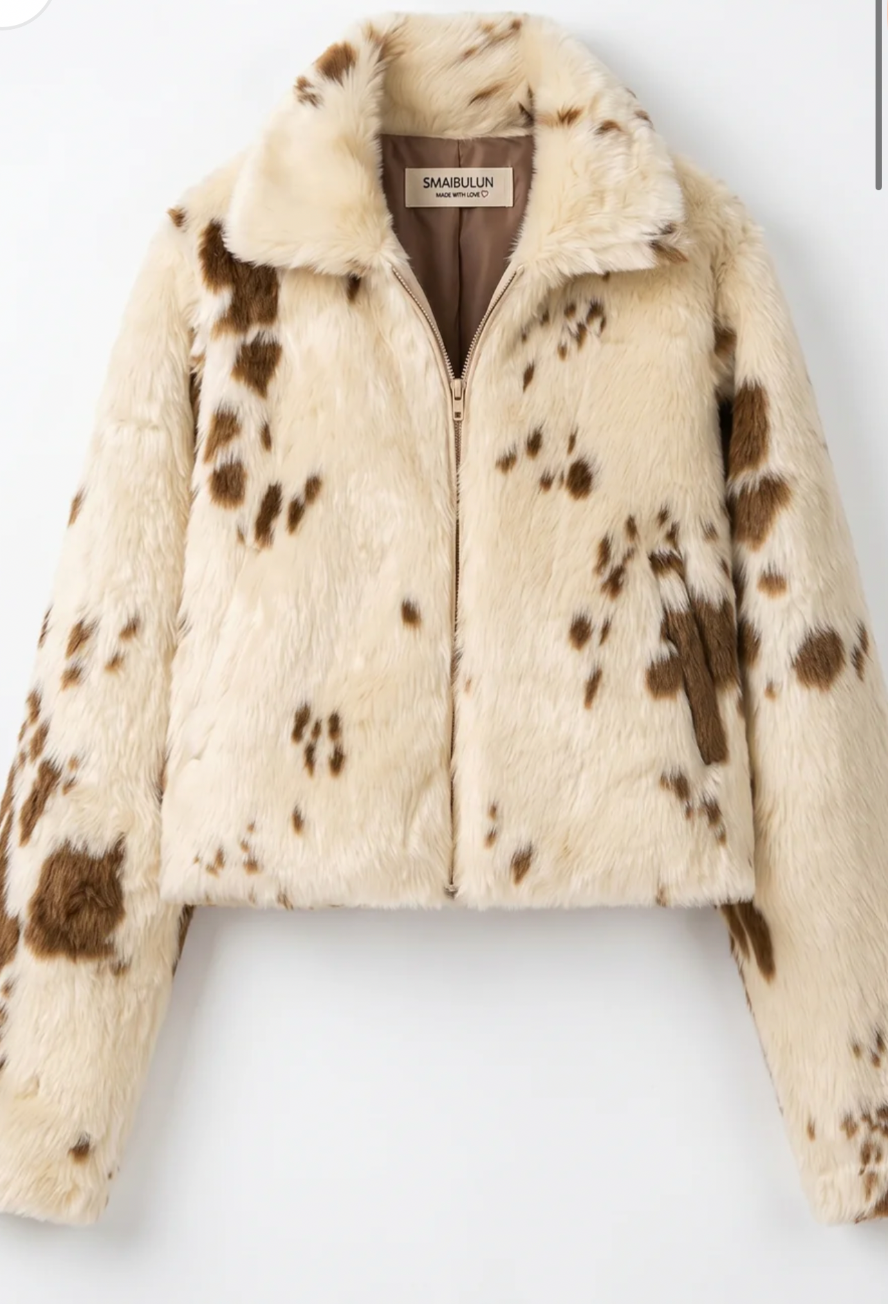 SMAIBULUN- Milky Print Fur cropped jacket