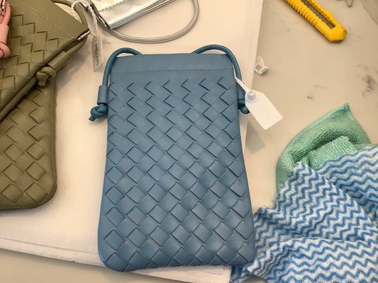 L'ORA D'ORO CALL ME Leather Weaved Crossbody Bag Blue