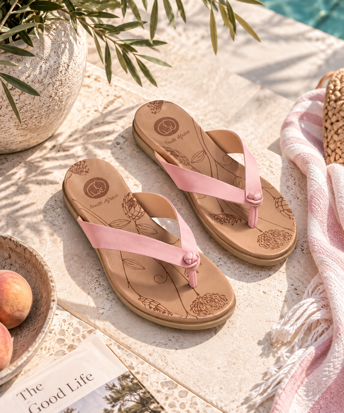 Tsonga Chakane Leather Thongs in Pale Pink