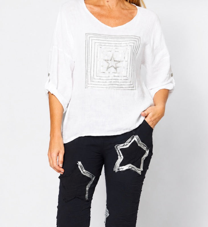 La Strada / Hot Ice Cotton Bling Top White