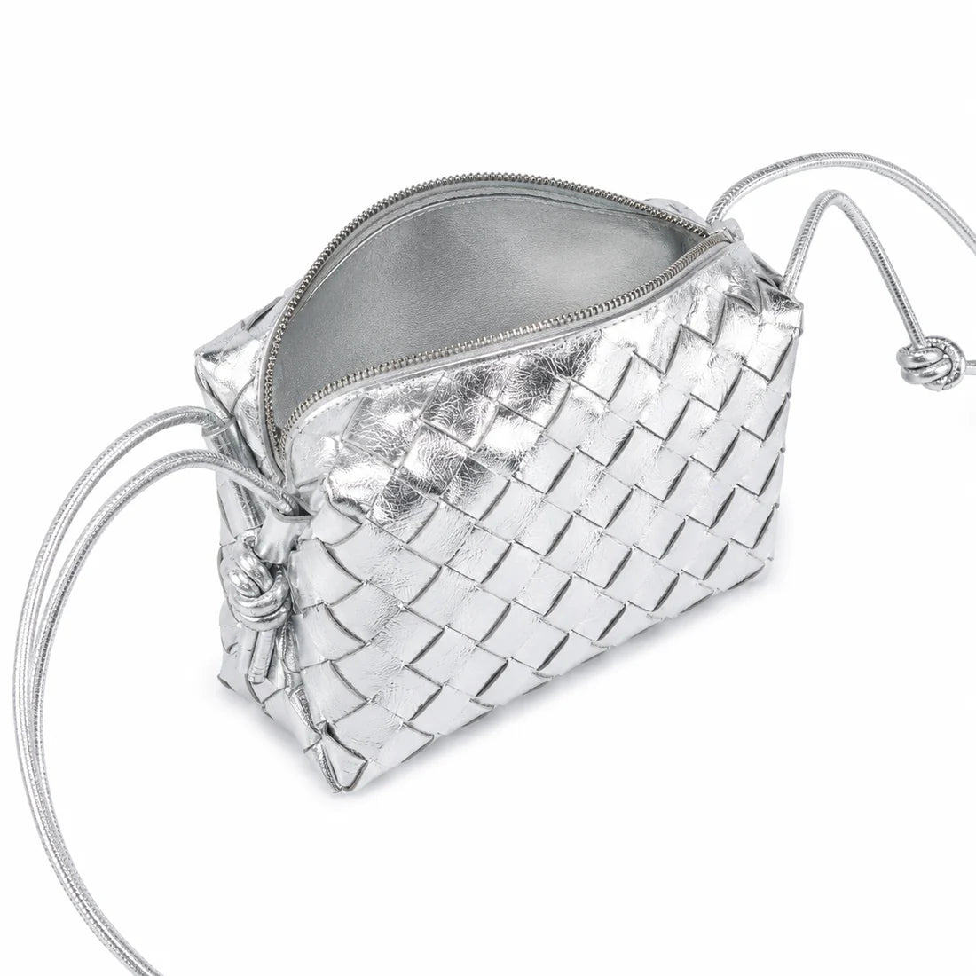 L'Ora D'Oro PT Weave Cross Body Leather Handbag - Silver