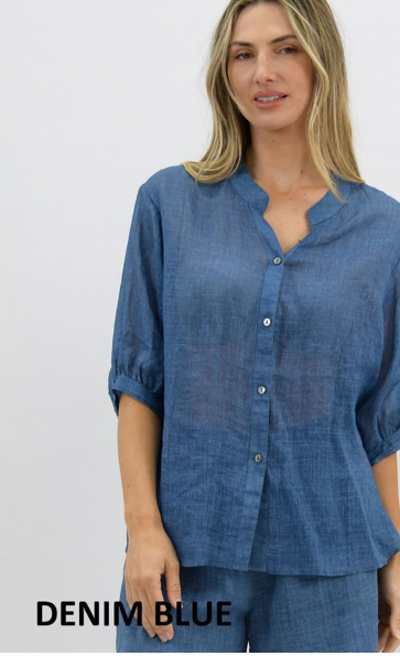 Worthier Aurora Navy, Rose pink and Denim Blue Linen Button Shirt