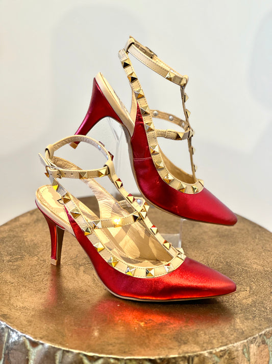 Brazilio Red & Nude Studded Pumps