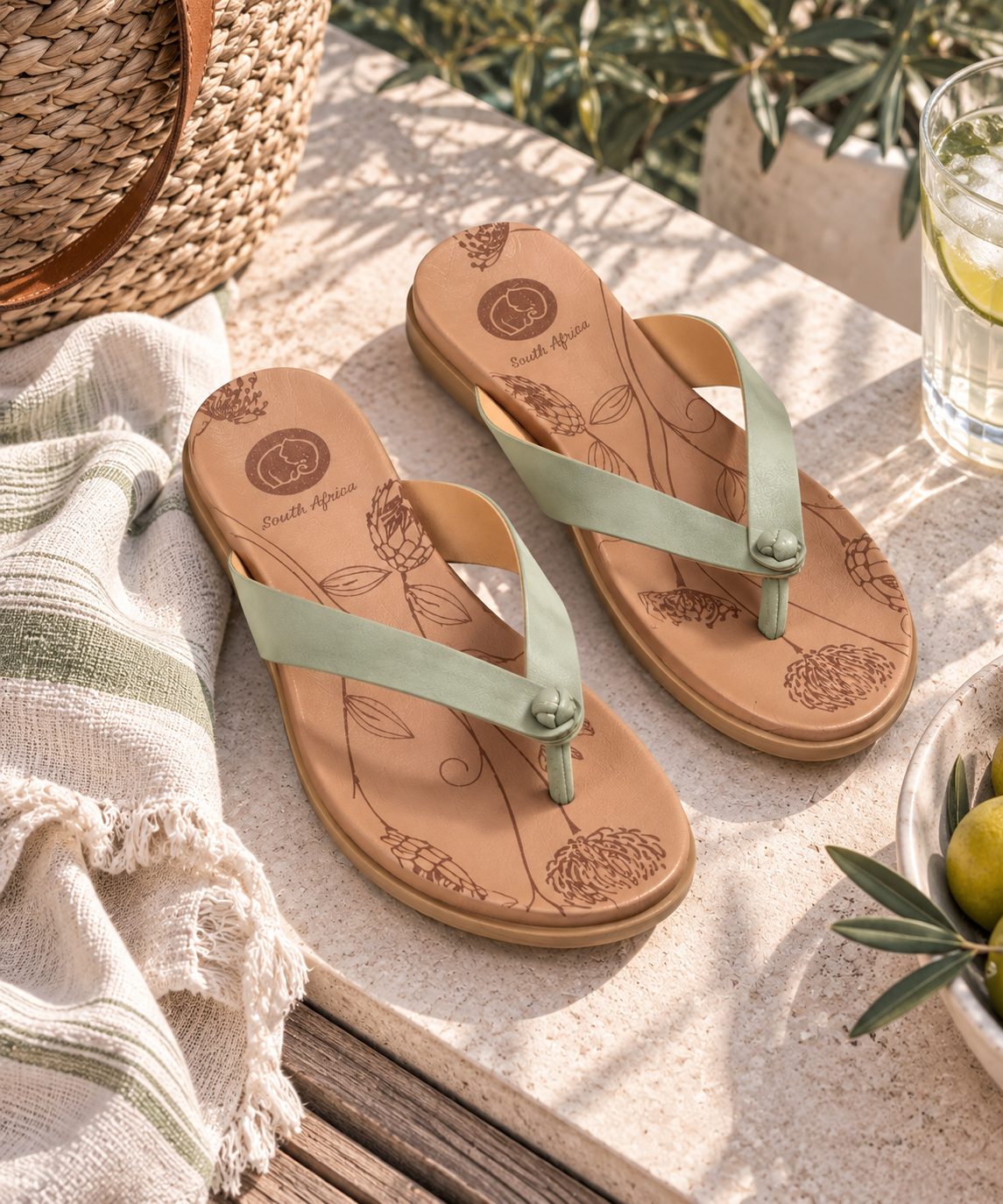 Tsonga Chakane Leather Thongs in Mint