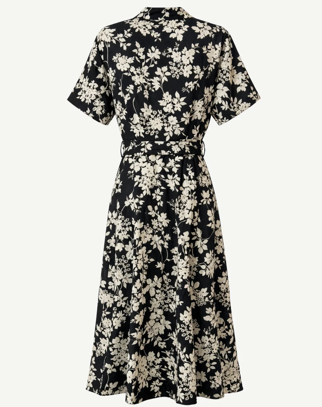 Corfu Black Cream Floral Cotton Shirt Midi Dress