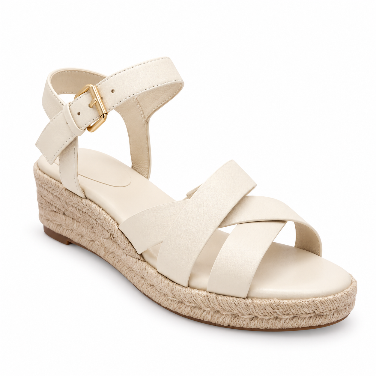 Luna Sole Scarlett Cream Leather Wedge Sandals