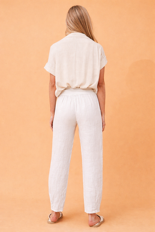 Wednesday Lulu White Linen Narrow Hem Pants