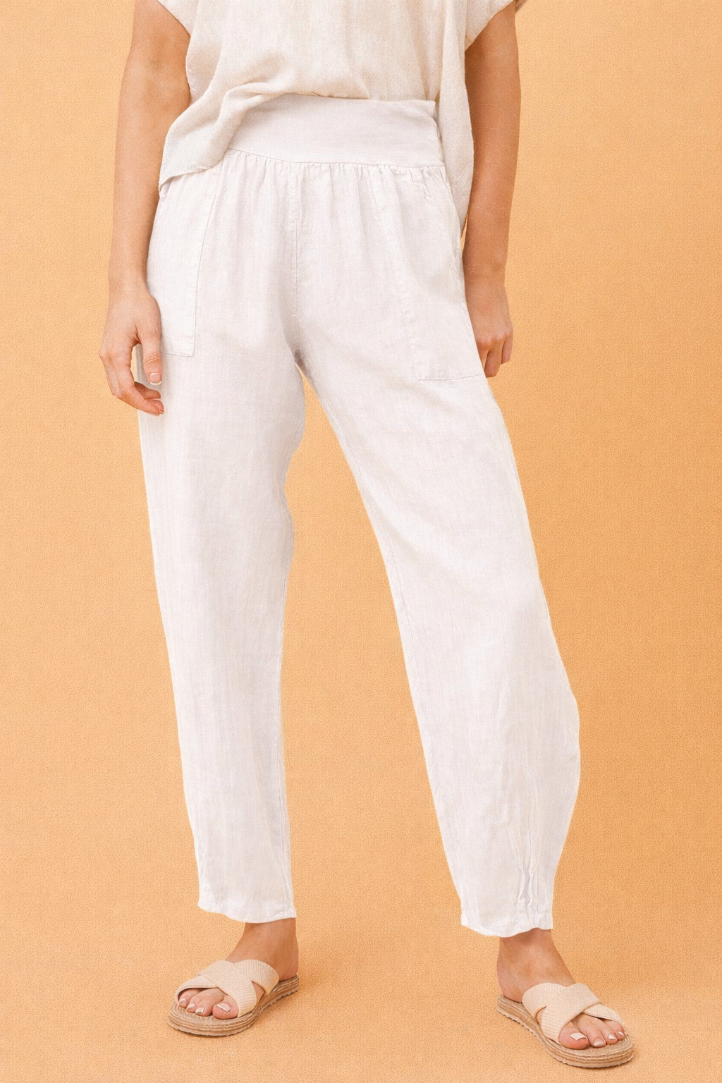 Wednesday Lulu White Linen Narrow Hem Pants