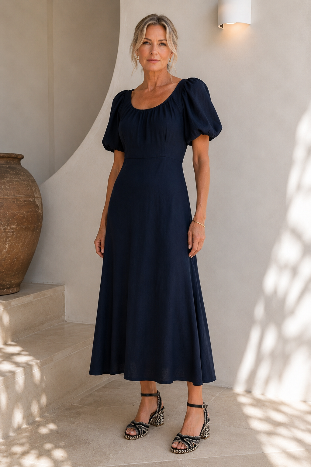 Stories Be Told  Chorus Navy Puff Sleeve Dress