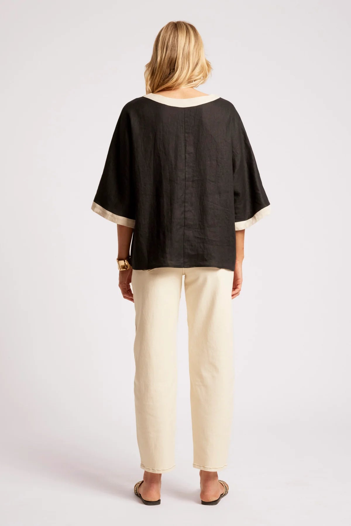 Eb + Eve Maris Relaxed Splice Top in Black & Tusk (ONE SIZE)