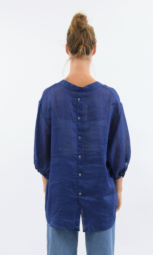 Worthier Aurora Navy, Rose pink and Denim Blue Linen Button Shirt