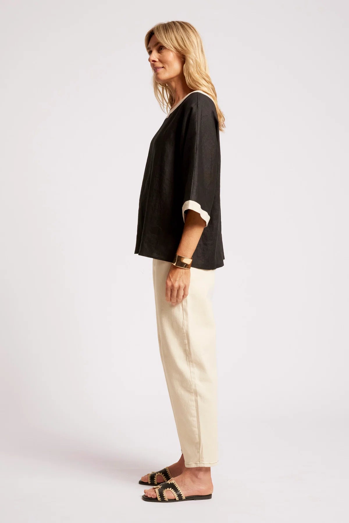 Eb + Eve Maris Relaxed Splice Top in Black & Tusk (ONE SIZE)