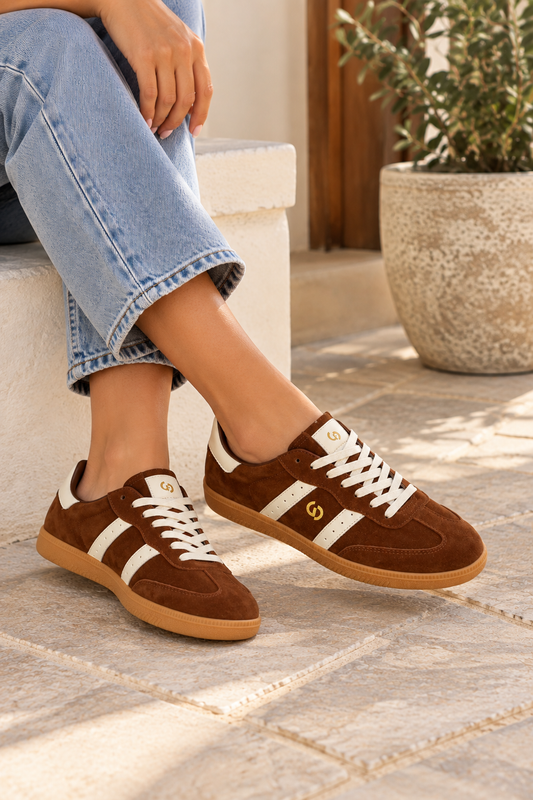 Goodsole Parallel Coffee & Ivory Suede Sneakers