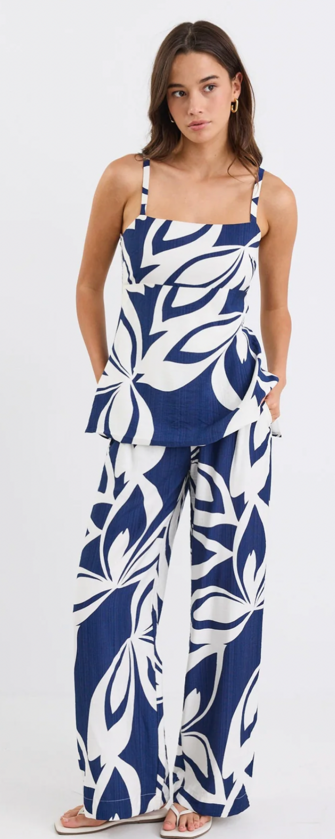 Metropolitan Navy Cutout Print Wide Leg Pants