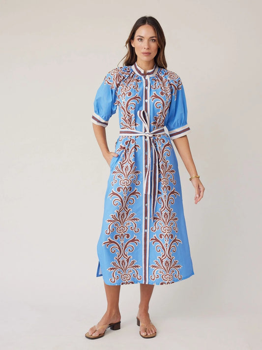 State of Embrace Robe Dress in Blue Deco Stripe