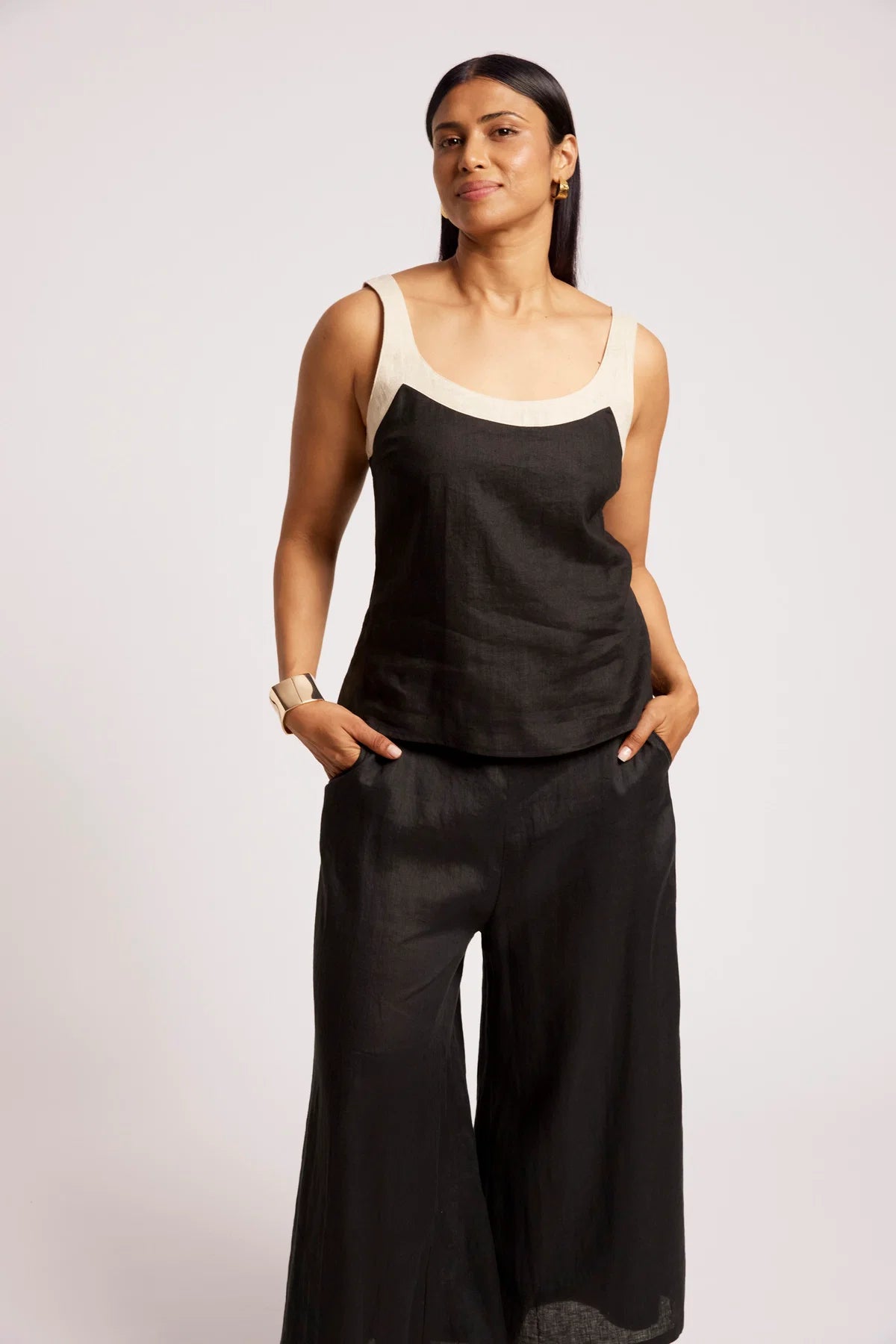 Eb + Eve Maris Splice Tank in Black & Tusk Duo