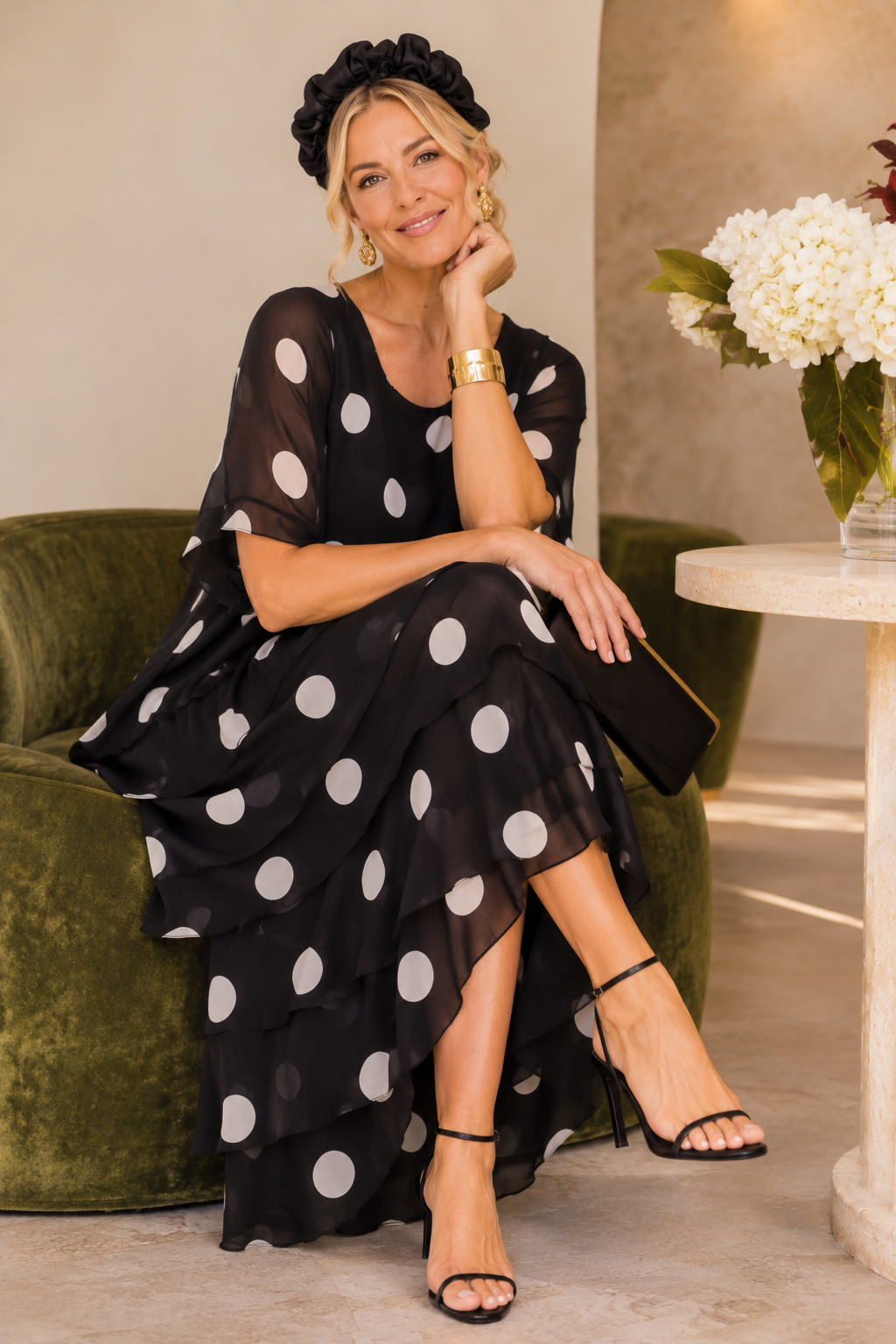 La Strada Tiered Silk Polka Dot Dress