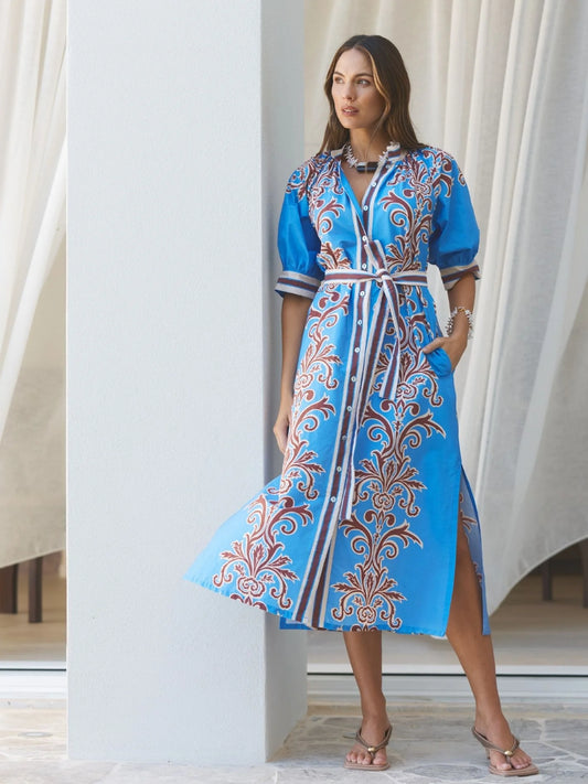 State of Embrace Robe Dress in Blue Deco Stripe