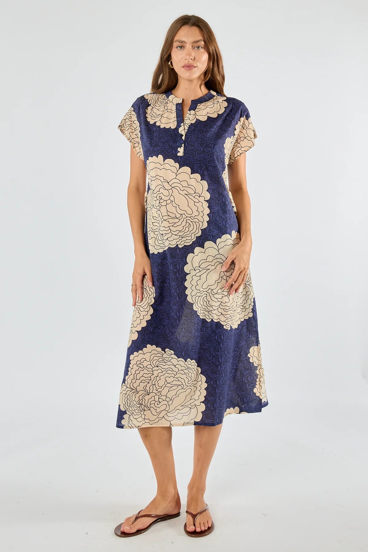 Itami Orient Capped Sleeve Dress Navy