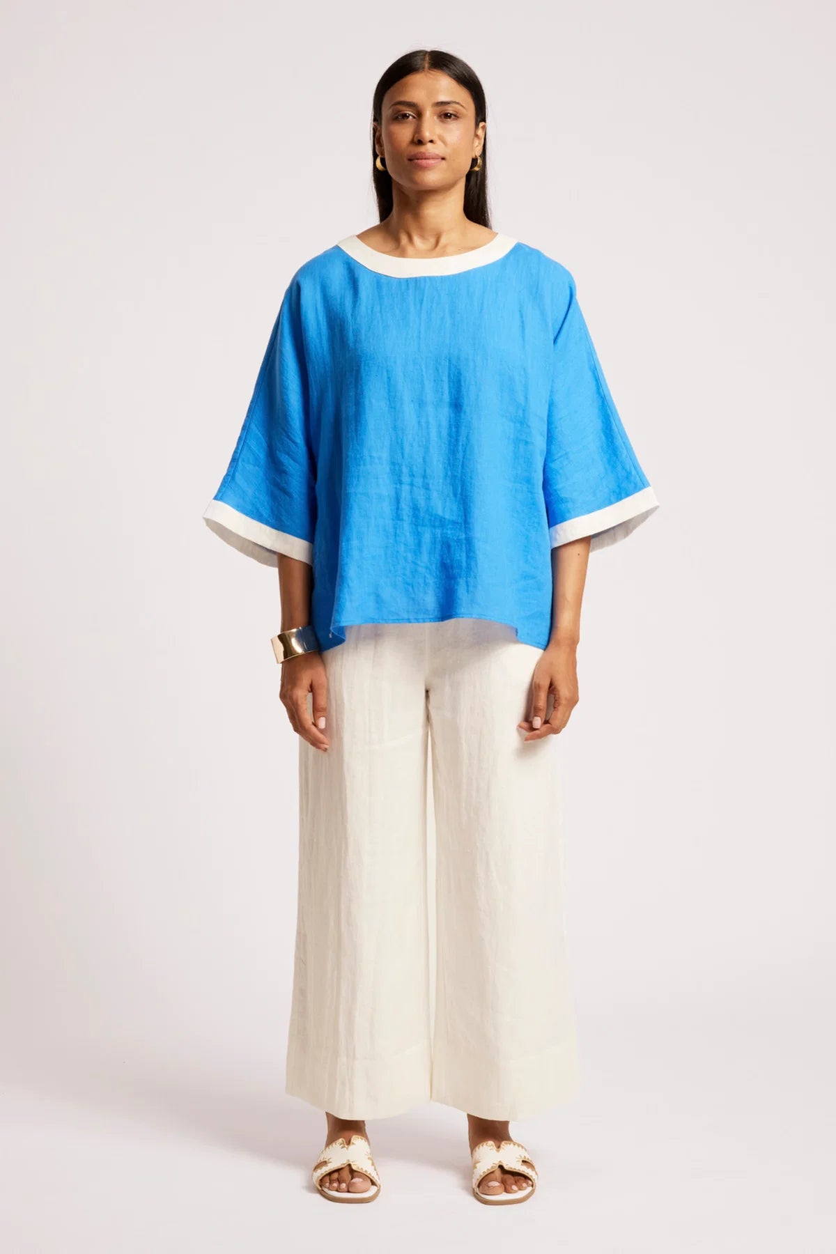 Eb + Eve Maris Relaxed Splice Top in Marine & White (ONE SIZE)