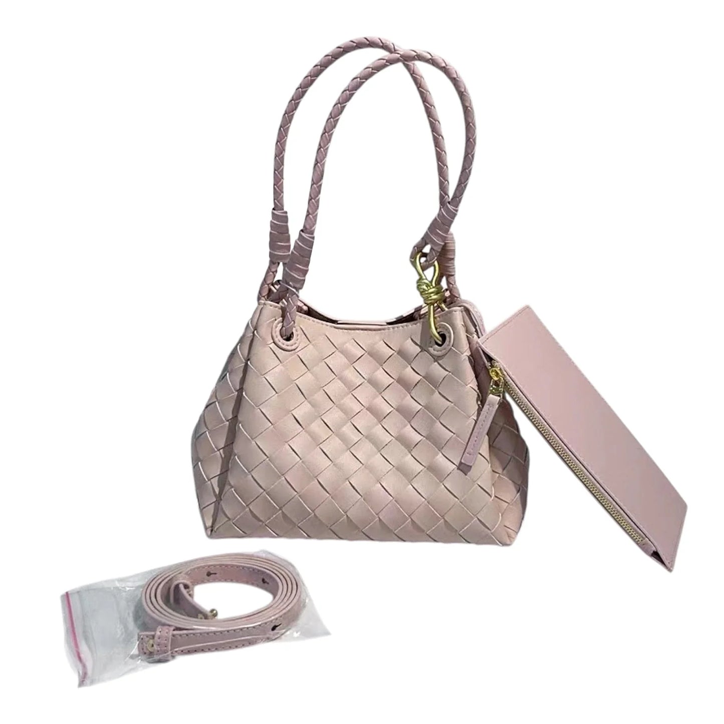 L'Ora D'Oro PT Powder Pink Weave Leather Bag