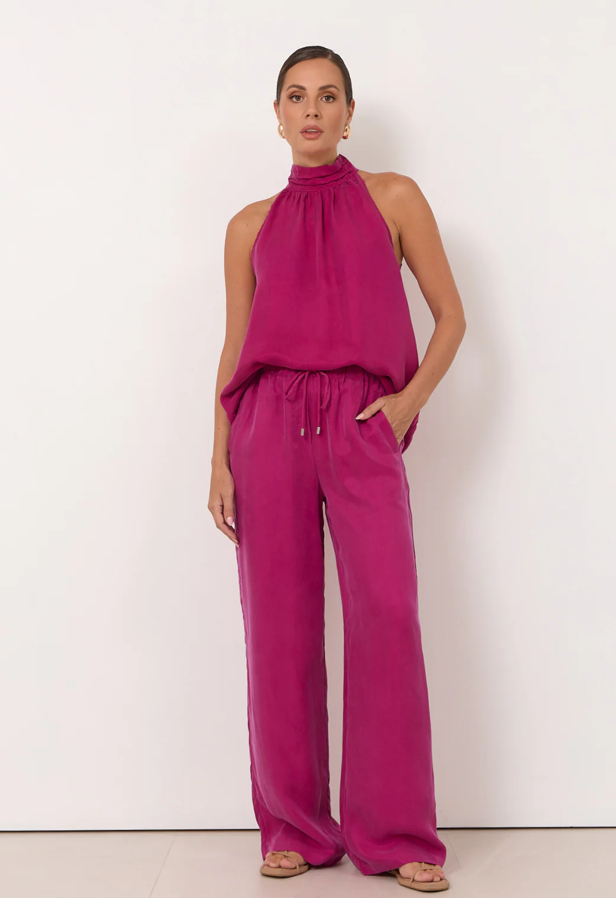 Adorne KENDRA HIGH NECK CUPRO TOP (MAGENTA) or Black