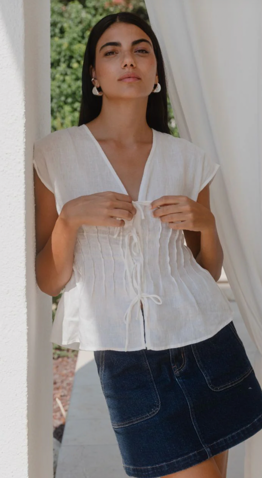 Nouveau Ivory Linen Tie Front Vest