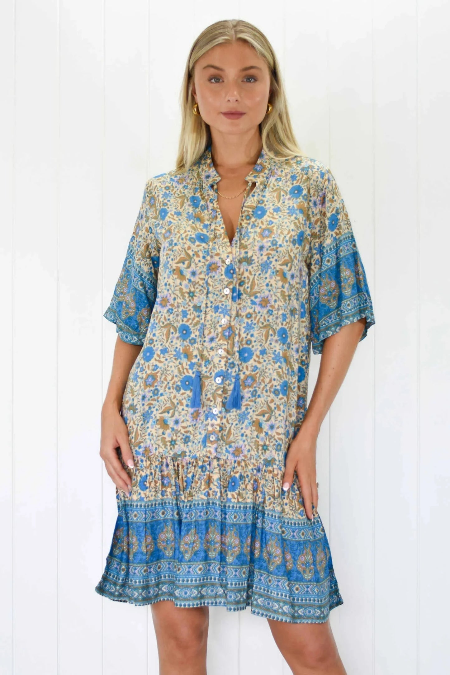 Zen Garden Flower Dress - Blue Beige