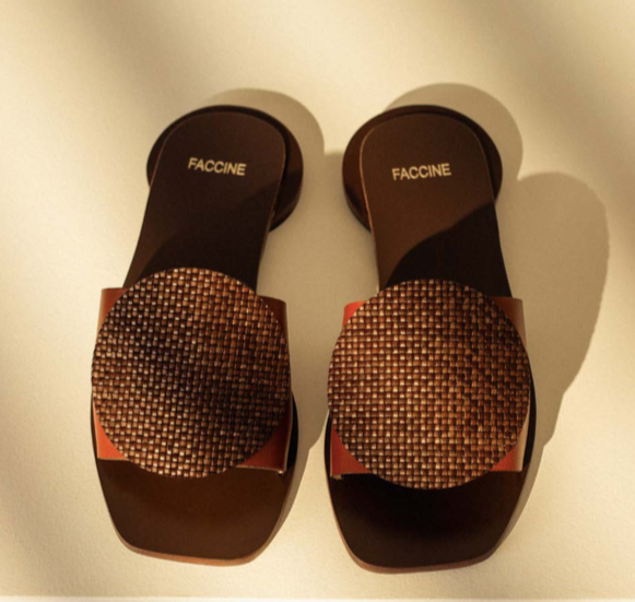 Faccine Wood Brown Leather Slides (10921 FTR)