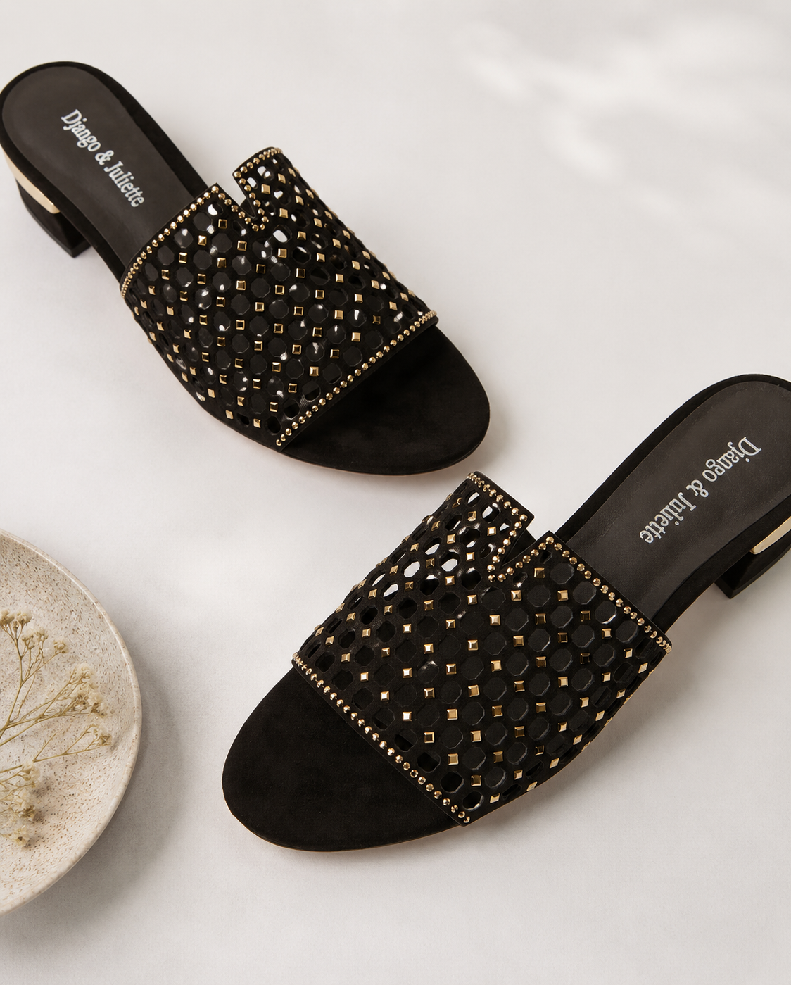 Django & Juliette Tropics Chocolate & Gold Diamanté Mule
