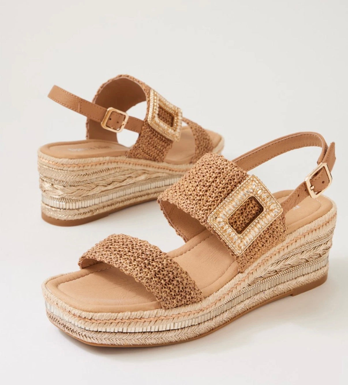 Django & Juliette Valdree Coffee Raffia Platform Wedge Sandals