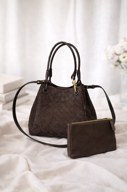 L'Ora D'Oro PT Chocolate Suede Weave Bag
