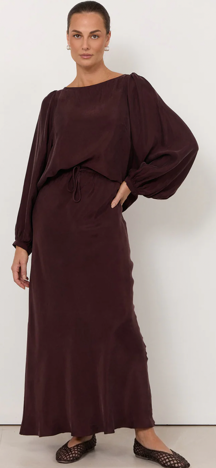 Adorne- Mae cupro plum skirt