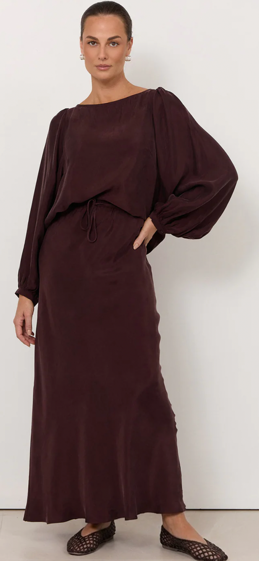 Adorne- Mae cupro plum skirt