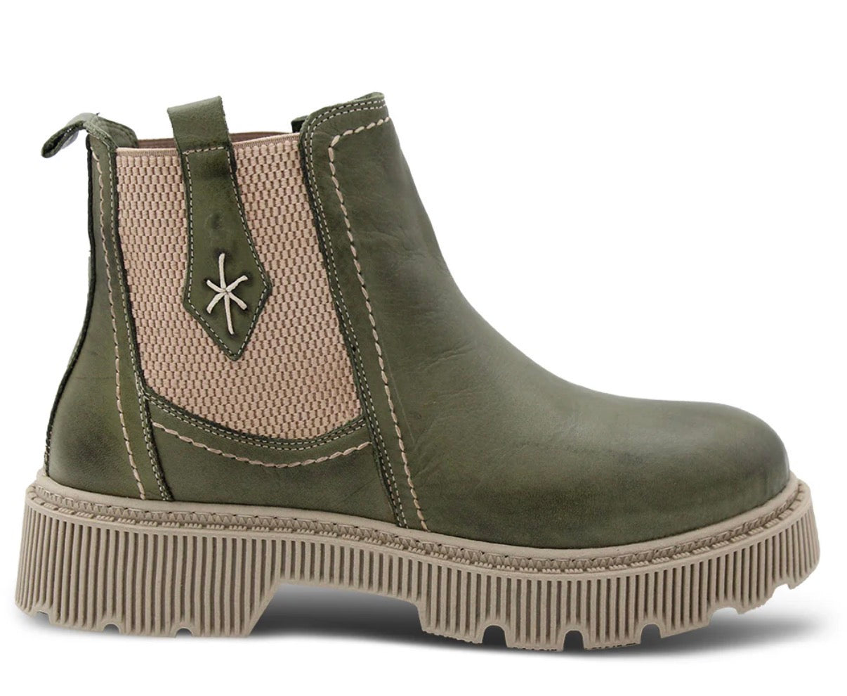 Sala Europe Khaki Leather Ripper Boots