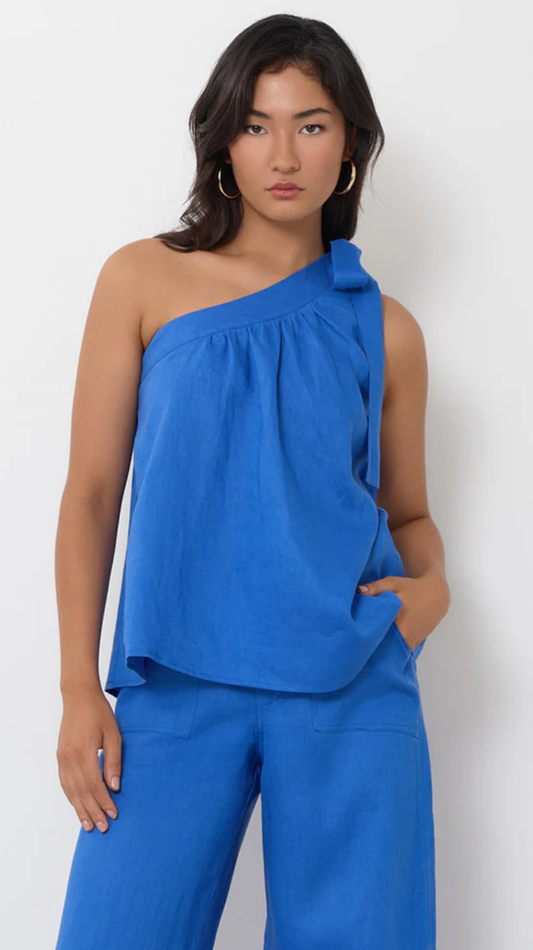 Adorne Frida One Shoulder Tie Linen Top