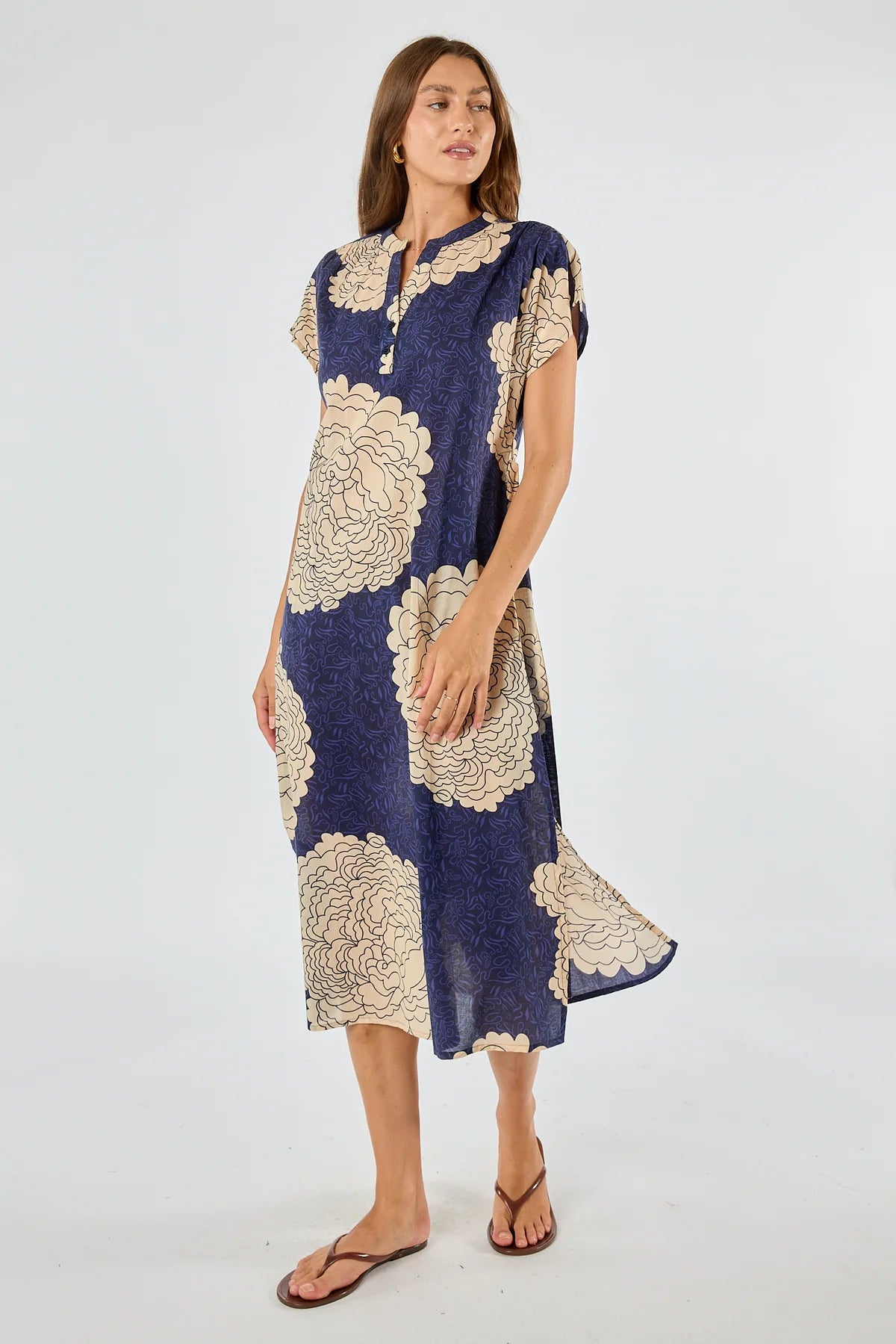 Itami Orient Capped Sleeve Dress Navy