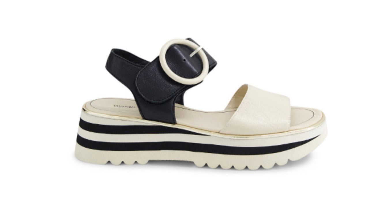 Django & Juliette Harlows Navy & White Platform Sandal with Velcro Strap