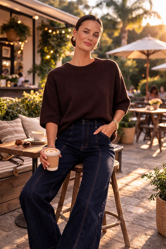 Adorne Brighton Oversized Chocolate Knit Top