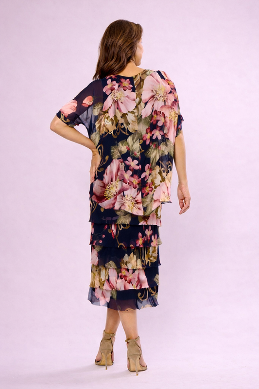 La Strada Navy Floral Silk Dress