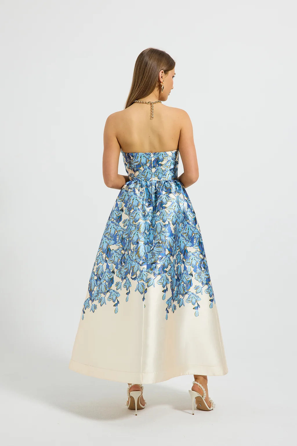Pasduchas Lola Strapless Midi Dress in Bluebell Floral
