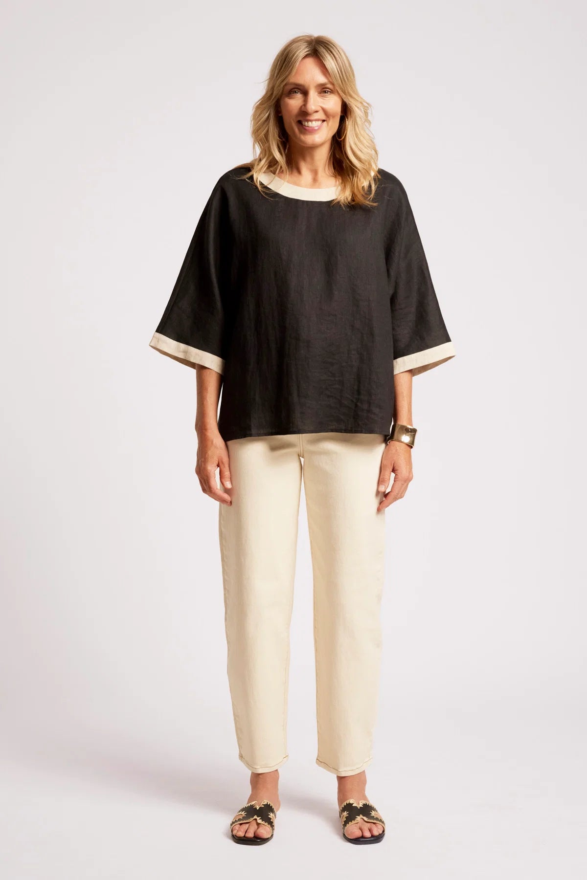 Eb + Eve Maris Relaxed Splice Top in Black & Tusk (ONE SIZE)
