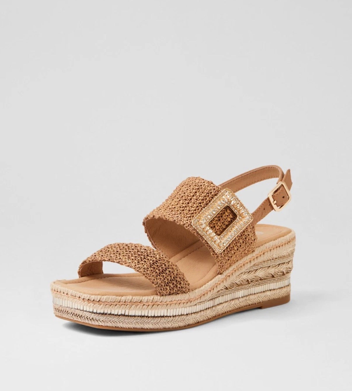 Django & Juliette Valdree Coffee Raffia Platform Wedge Sandals