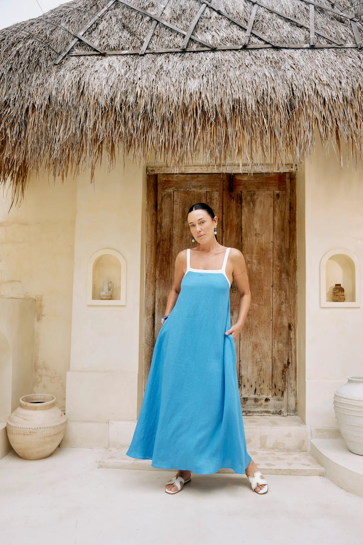 Eb + Eve Maris Splice Tank Maxi Dress in Marine & White