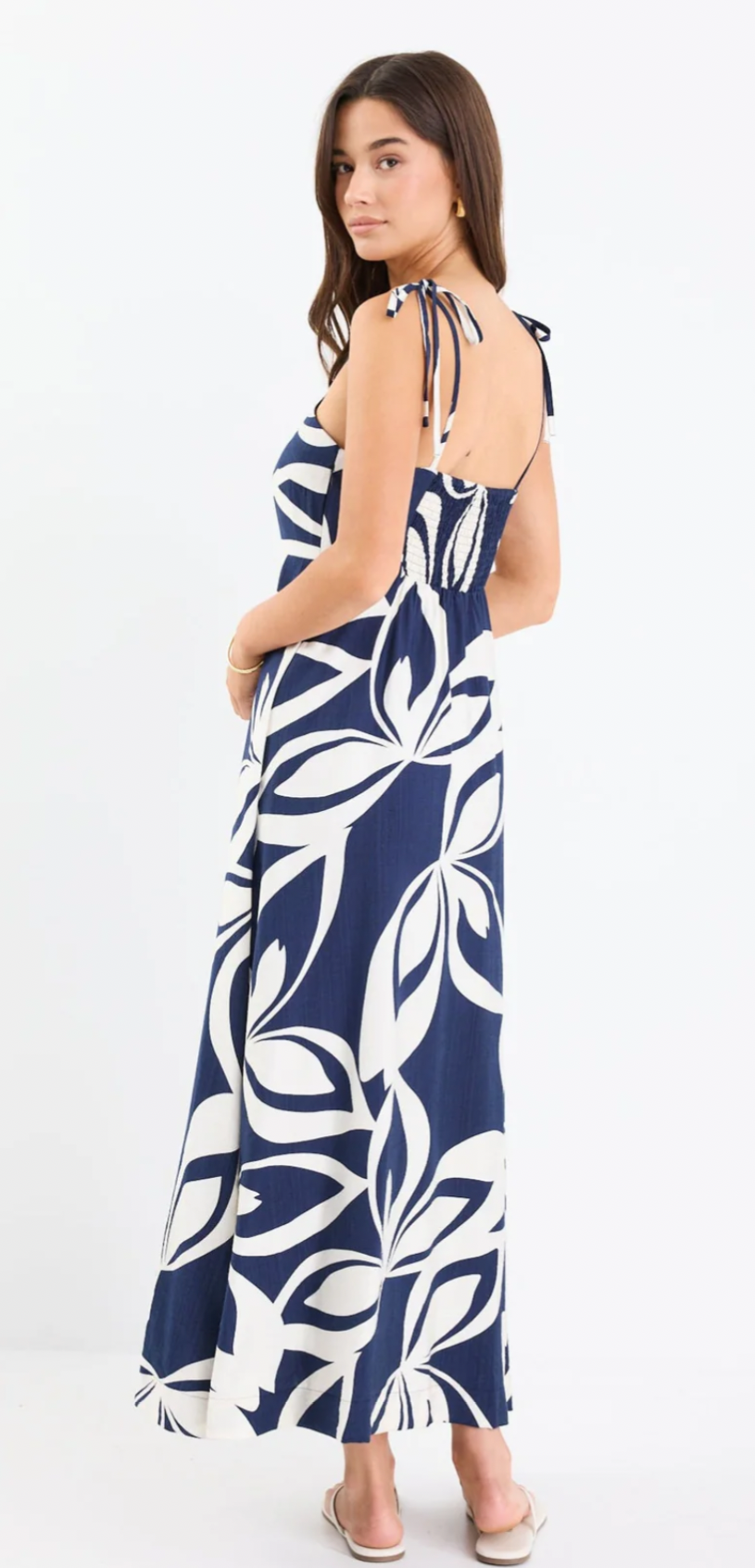 STORIES BE TOLD- Citizen Navy Cutout Print Strappy Maxi Dress