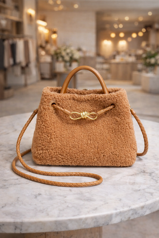 L'Ora D'Oro Teddy Bag in Wool Caramel