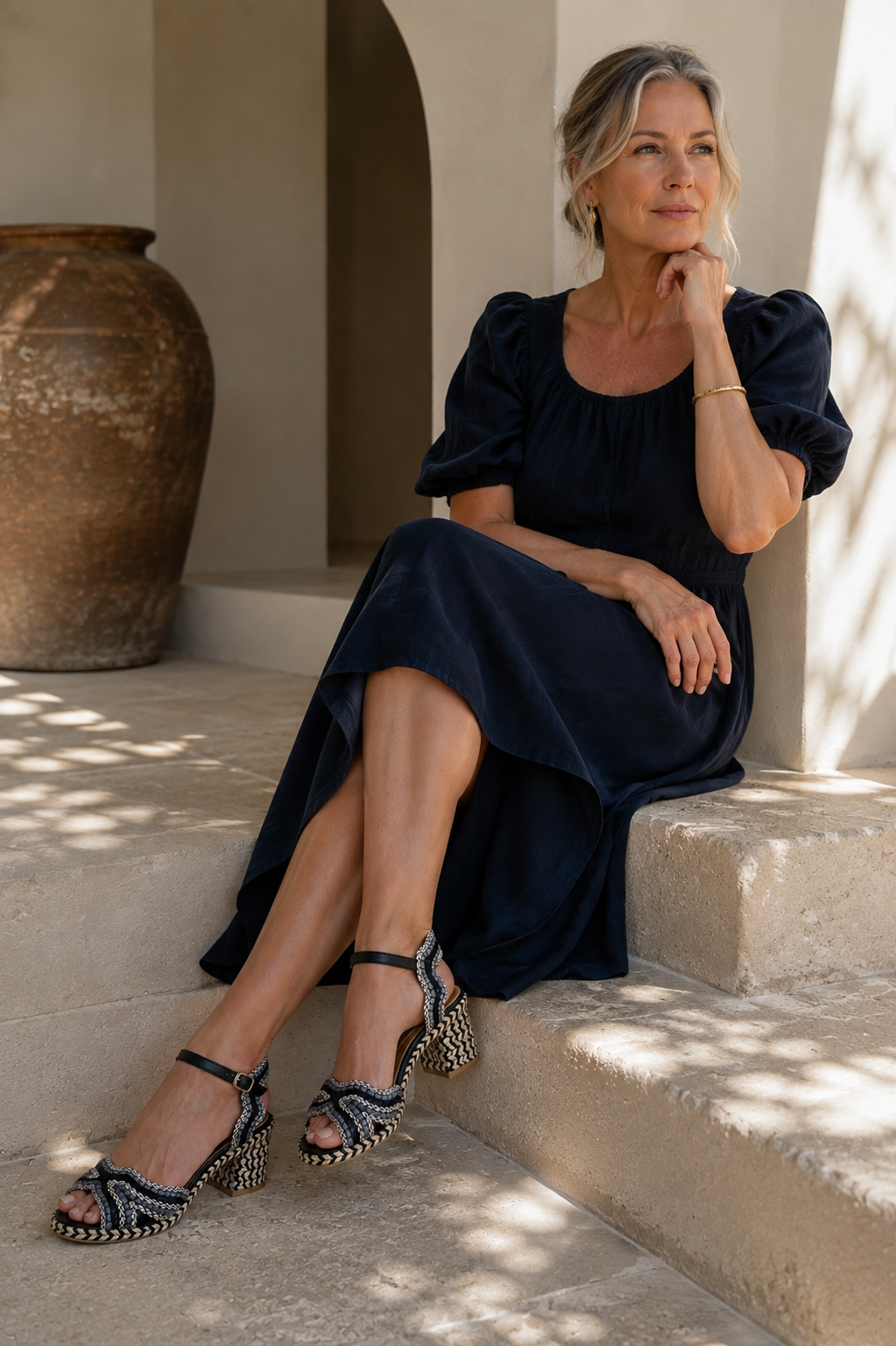 Stories Be Told  Chorus Navy Puff Sleeve Dress