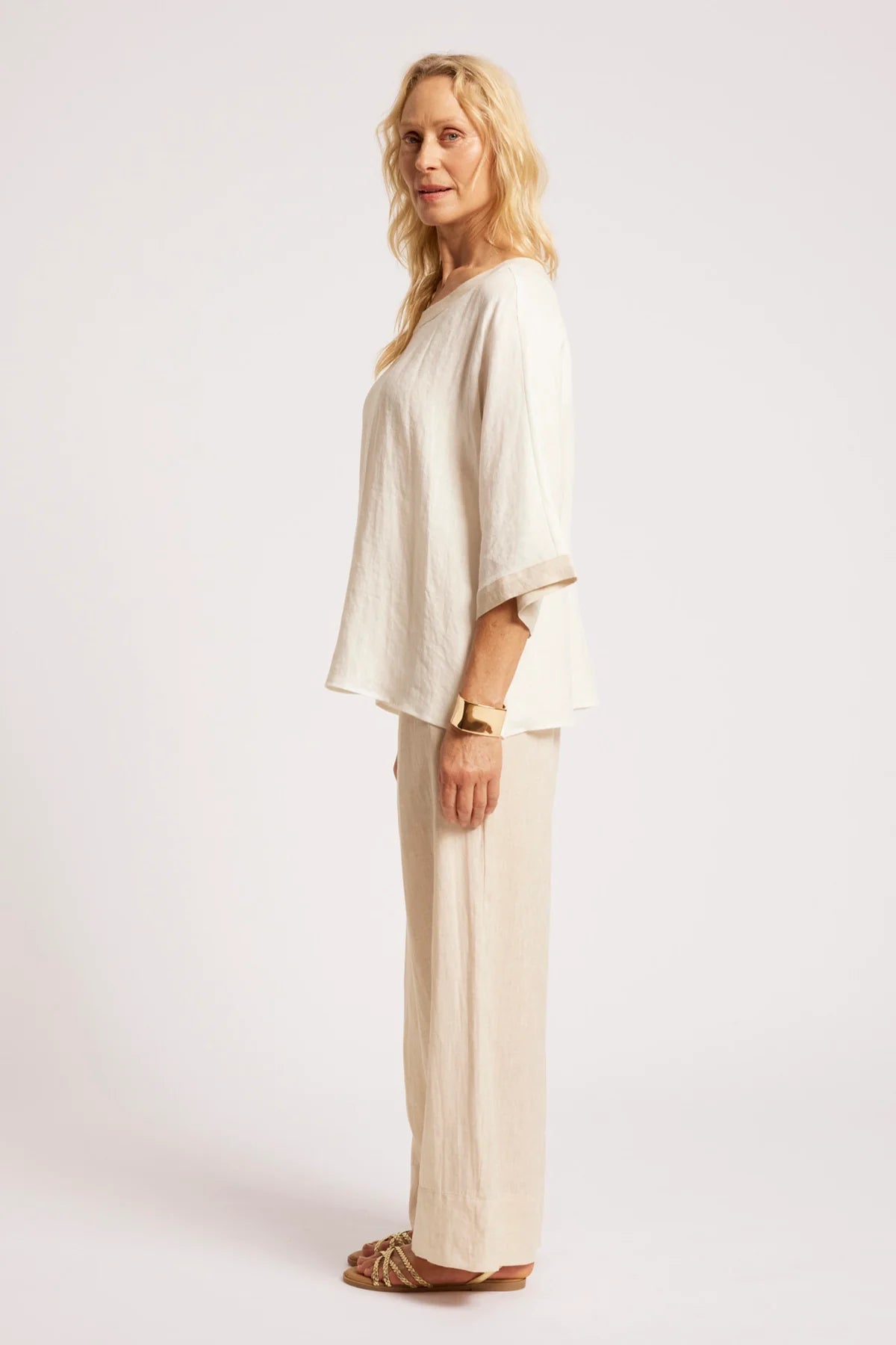Eb + Eve Maris Relaxed Splice Top in White & Tusk (ONE SIZE)