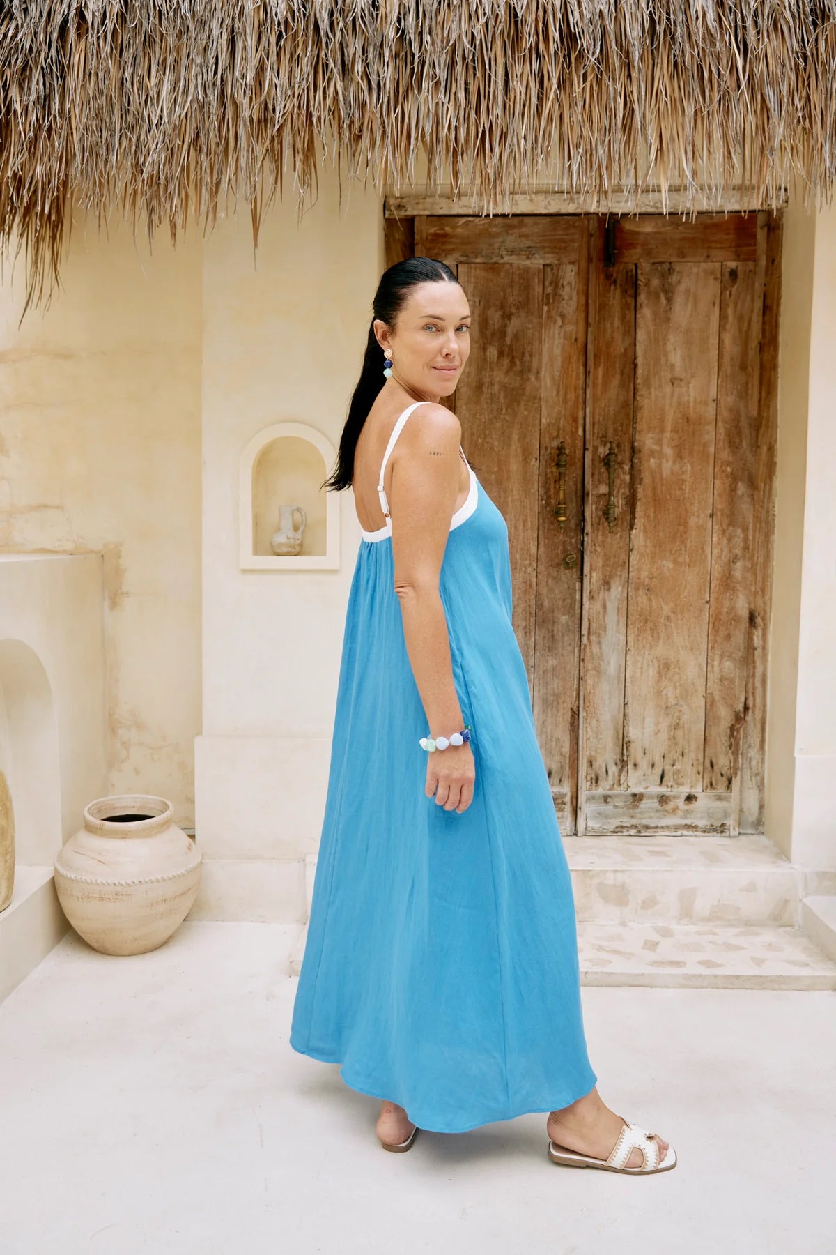 Eb + Eve Maris Splice Tank Maxi Dress in Marine & White